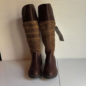 Muk Luks Brown Knit-Panel Riding Boots